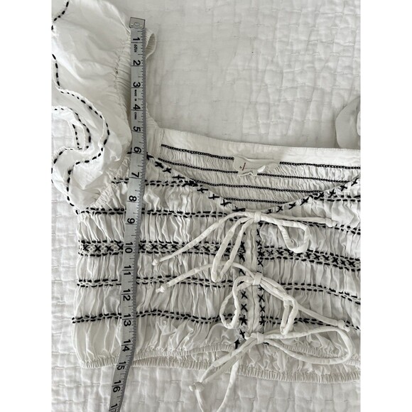 Anthropologie Smocked Crop Top White With Black Stitching Medium EUC - Picture 9 of 9